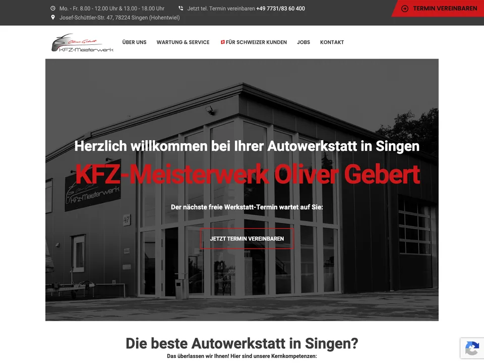 KFZ-Meisterwerk Oliver Gebert: view of the website