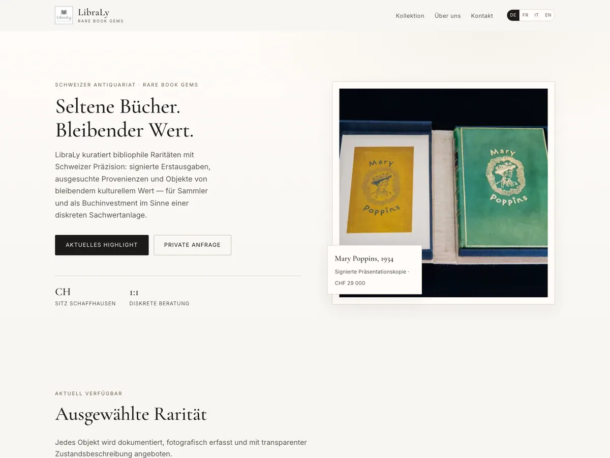 LibraLy.CH - Rare Book Gems: Startseite der Website