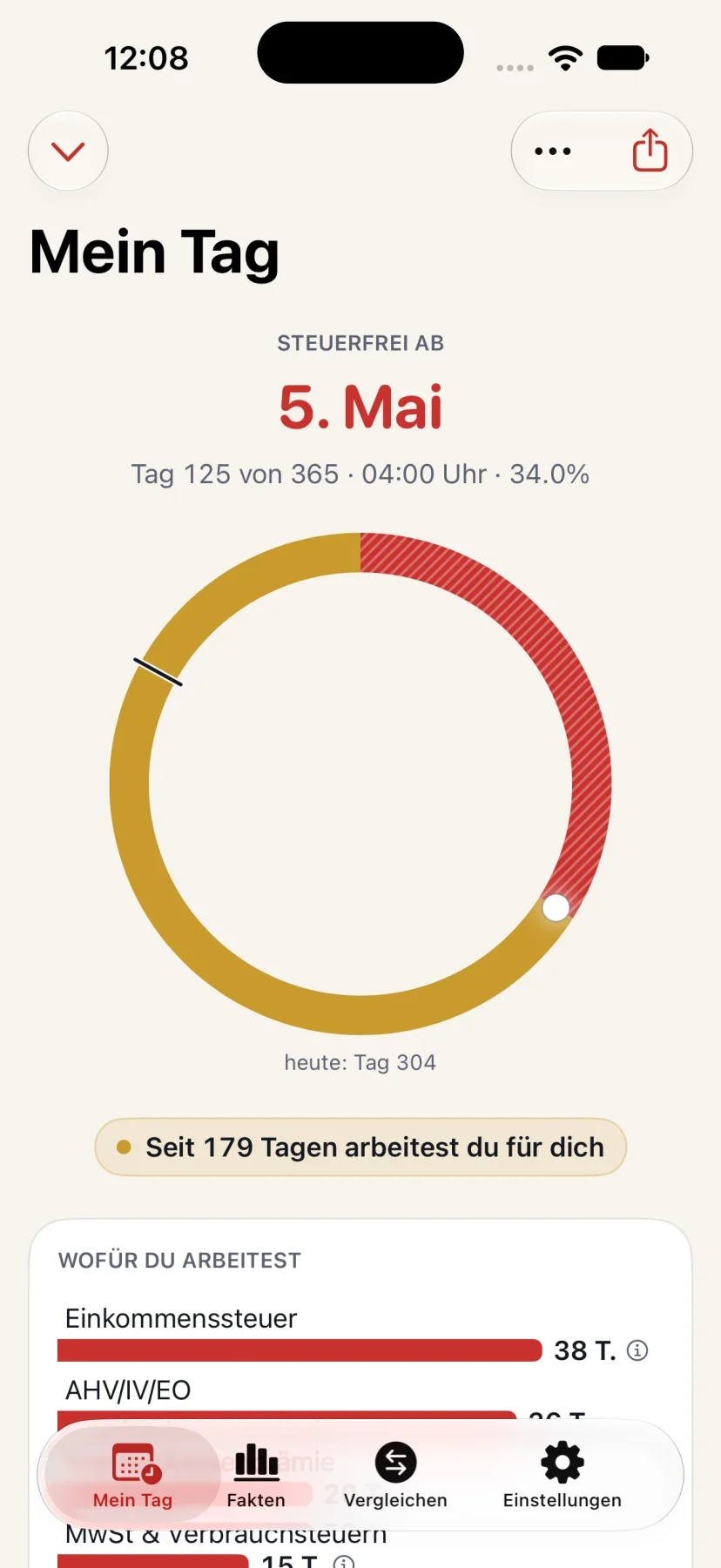 Steuerzahlergedenktag: «My day» view on the iPhone